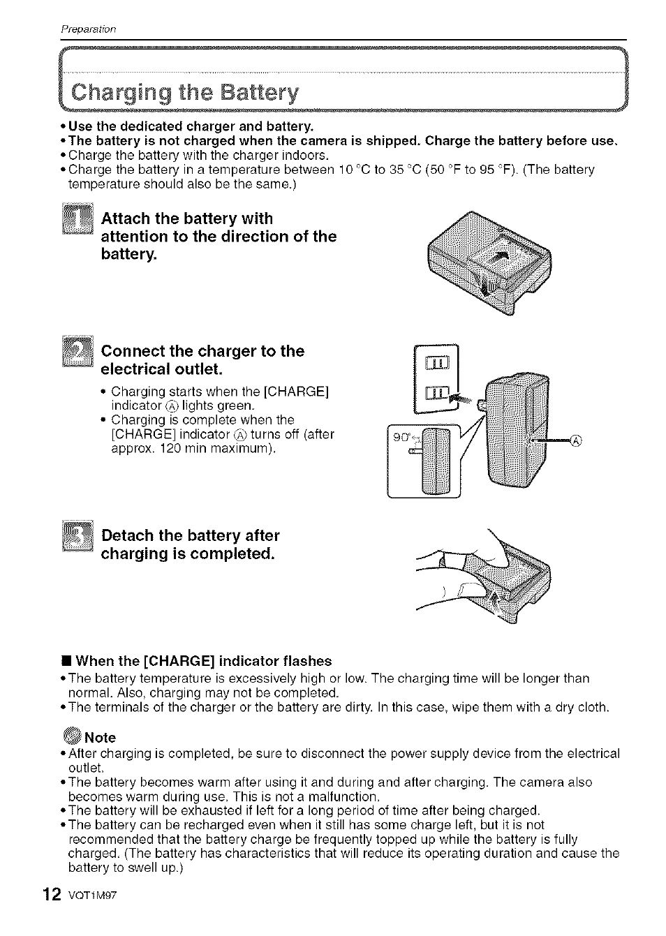Charging the battery | Panasonic DMC-FS5 User Manual | Page 12 / 120