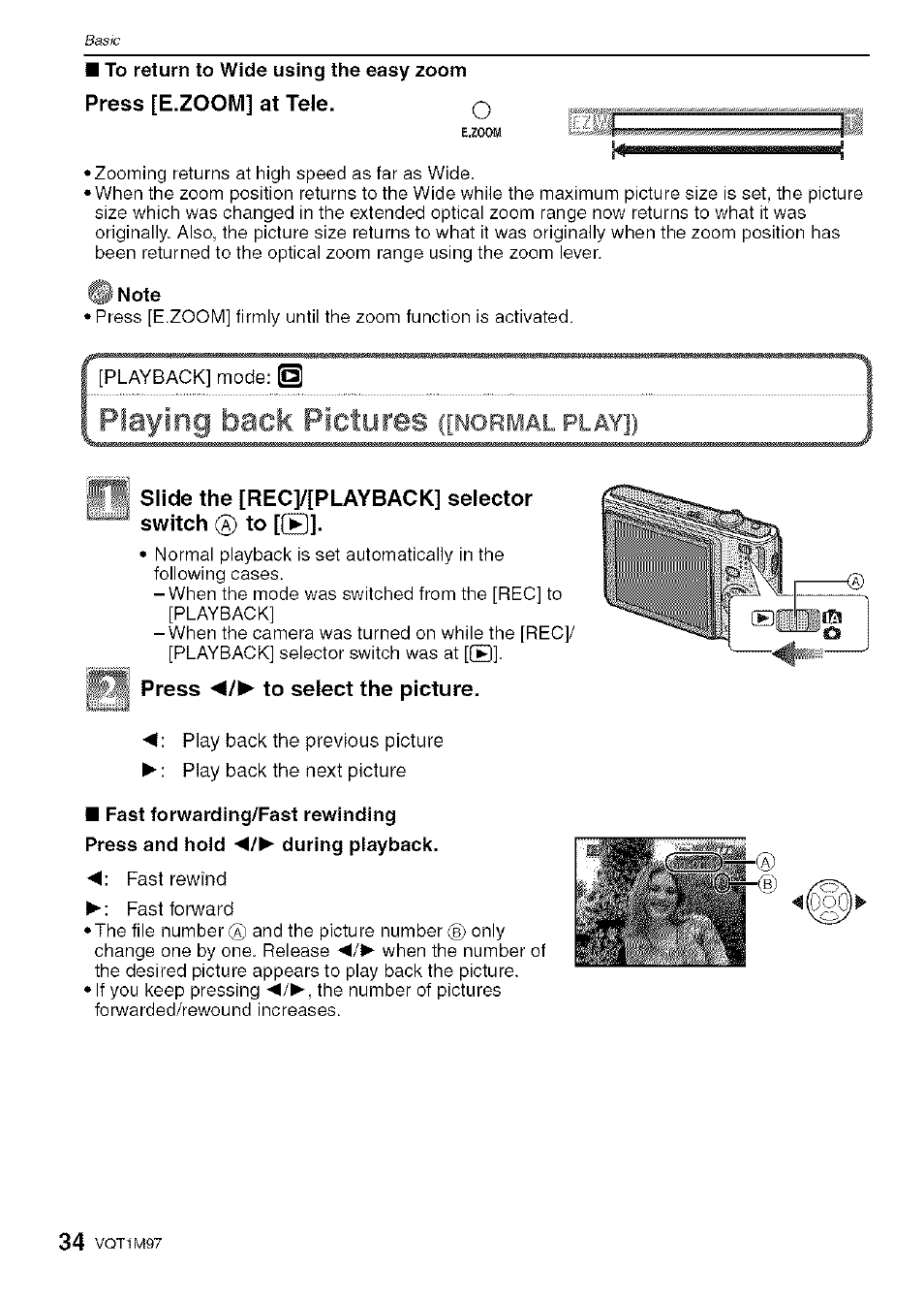 Playing back pietures, I ^ 34 | Panasonic DMC-FS5 User Manual | Page 34 / 120