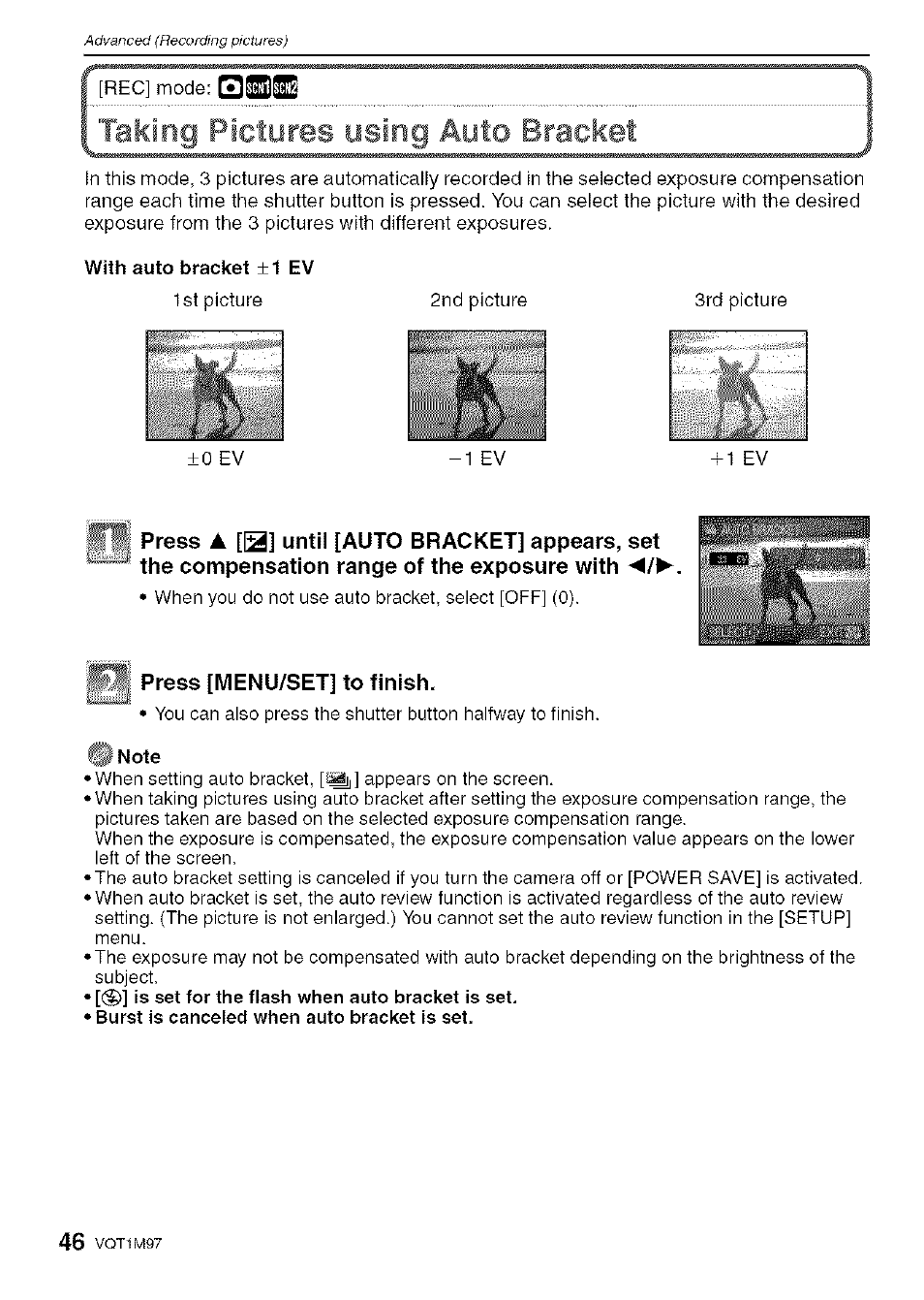 Inung pictures using auto bracket | Panasonic DMC-FS5 User Manual | Page 46 / 120