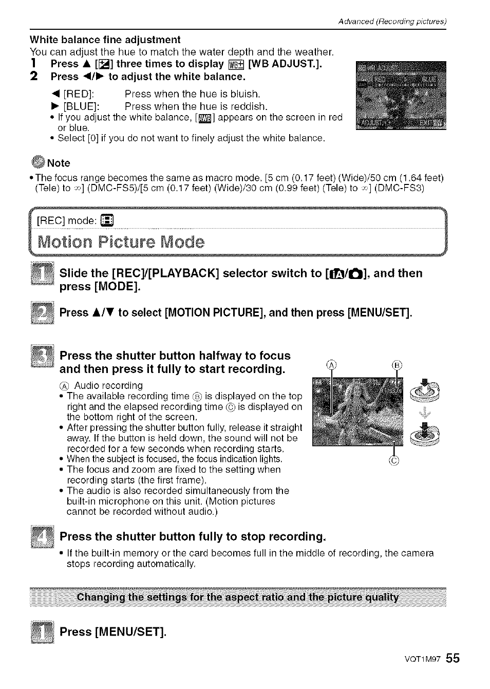 Motion picture mode | Panasonic DMC-FS5 User Manual | Page 55 / 120
