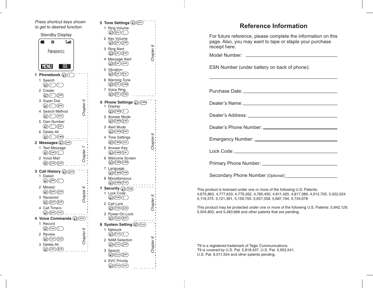 Reference information, Menu, Optional) | Panasonic EB-TX310 User Manual | Page 3 / 102
