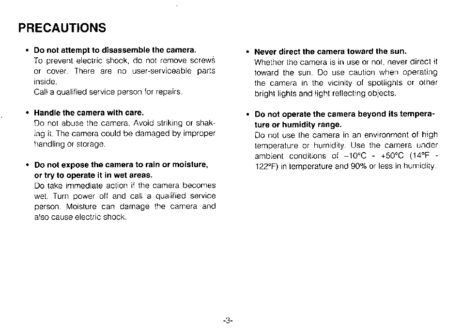 Precautions | Panasonic WV-CP120 User Manual | Page 5 / 23