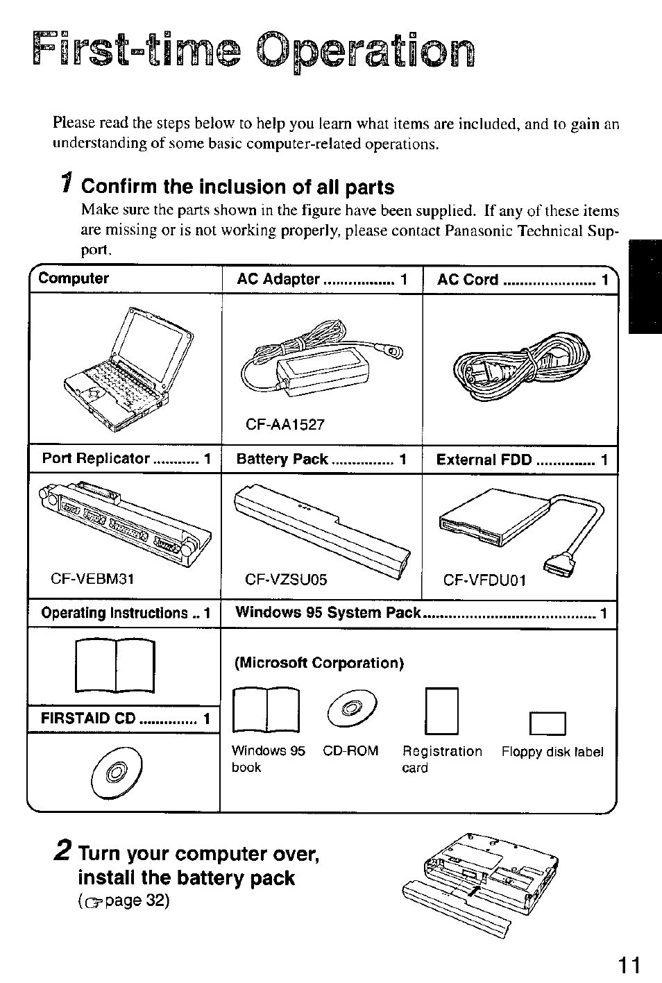 T confirm the inclusion of all parts | Panasonic CF-M32 Series User Manual | Page 11 / 88