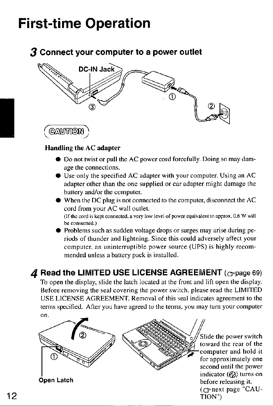 First-time operation, 3 connect your computer to a power outlet | Panasonic CF-M32 Series User Manual | Page 12 / 88