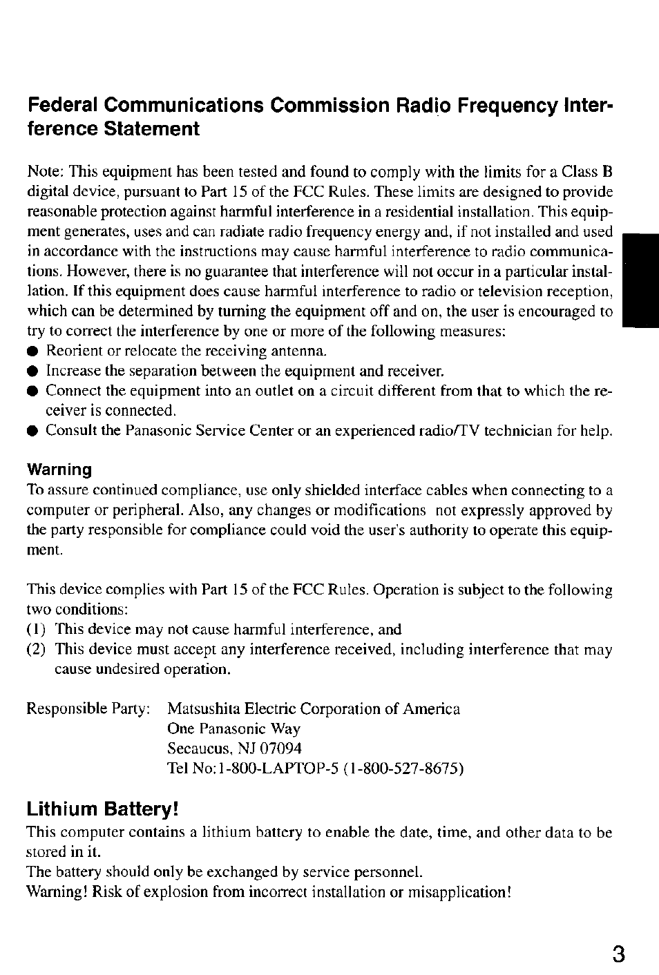 Lithium battery | Panasonic CF-M32 Series User Manual | Page 3 / 88