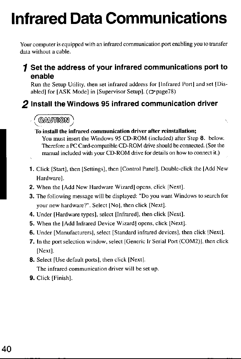 Infrared data communications, Infrared data communications.40 | Panasonic CF-M32 Series User Manual | Page 40 / 88