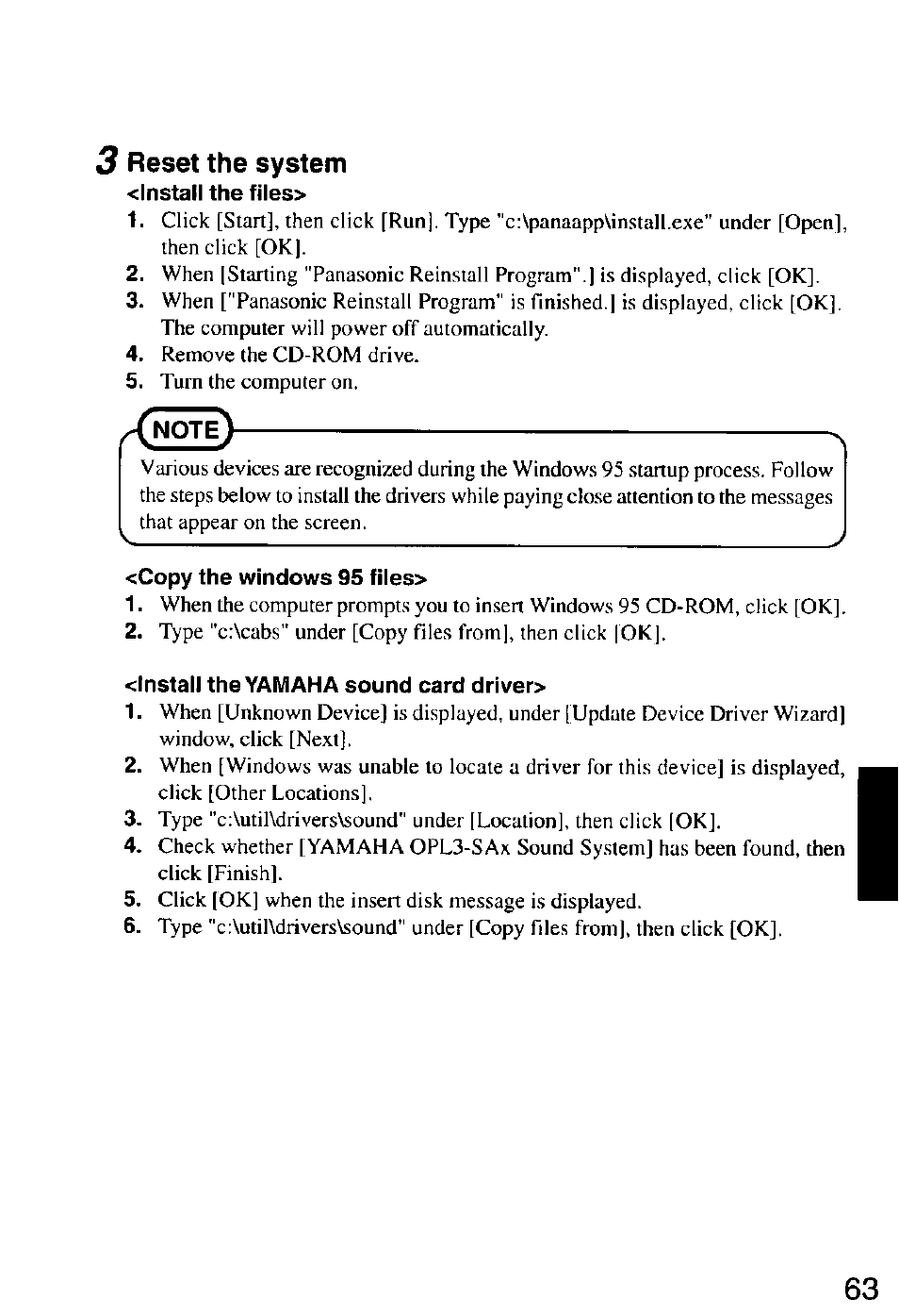 3 reset the system, Reset the system | Panasonic CF-M32 Series User Manual | Page 63 / 88