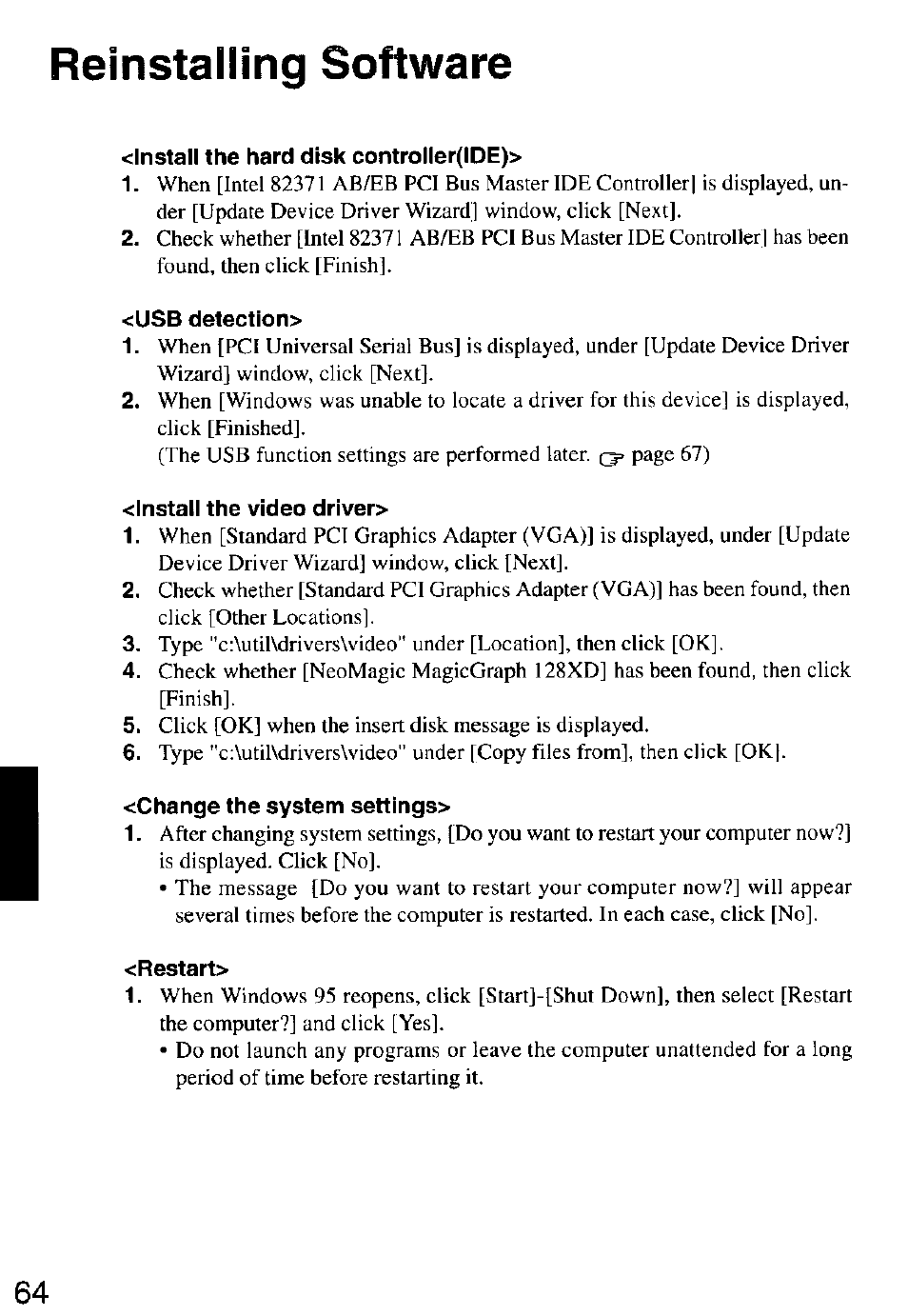 Reinstalling software | Panasonic CF-M32 Series User Manual | Page 64 / 88