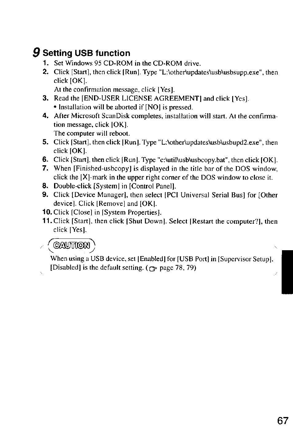 9 setting usb function, Setting usb function | Panasonic CF-M32 Series User Manual | Page 67 / 88