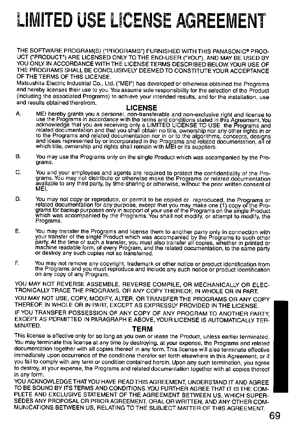 Limited use license agreement | Panasonic CF-M32 Series User Manual | Page 69 / 88