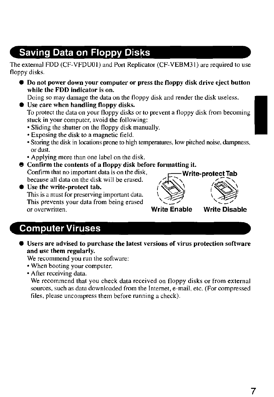 Saving data on floppy disks, Computer viruses | Panasonic CF-M32 Series User Manual | Page 7 / 88