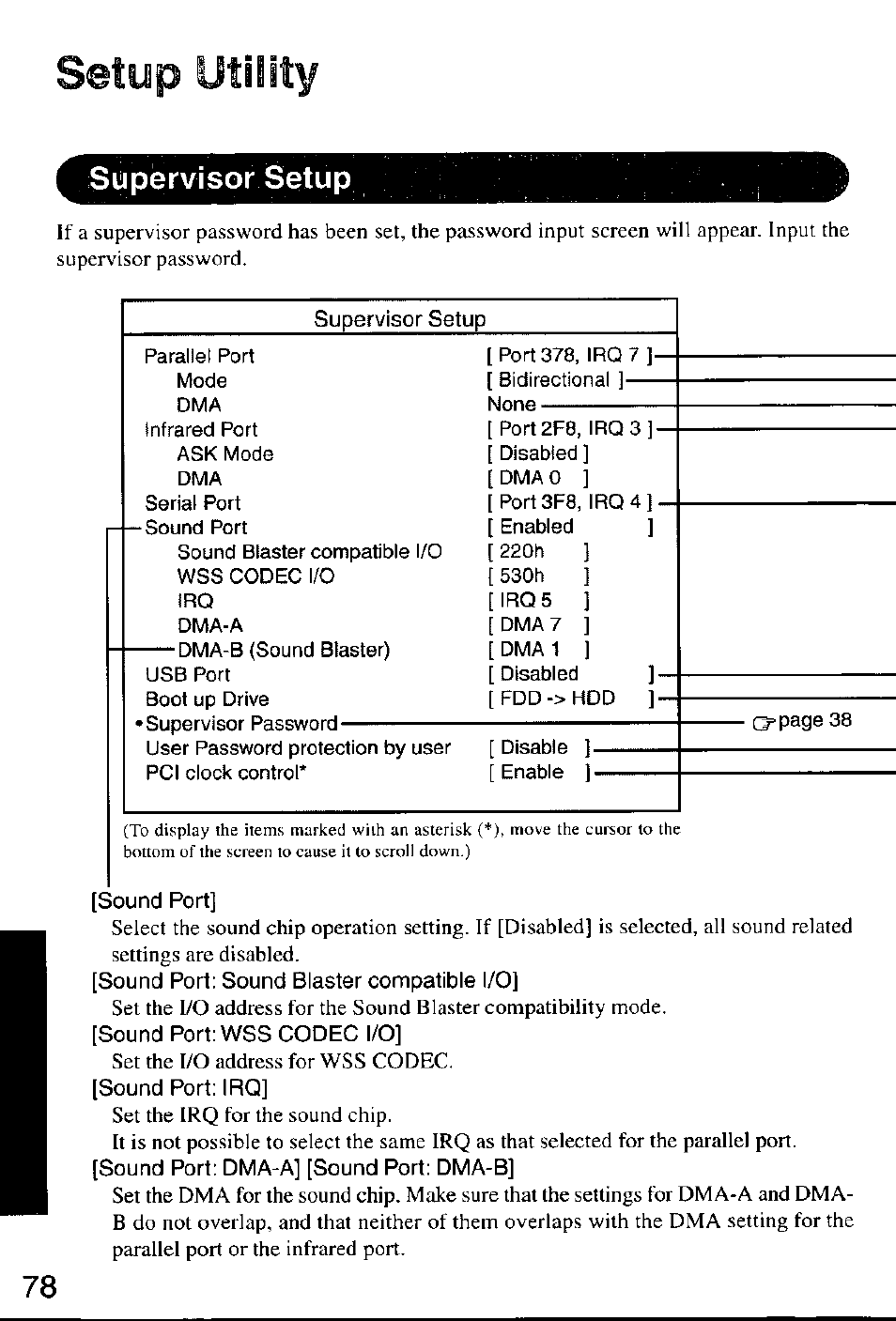 Supervisor setup, Utility, Setup | Panasonic CF-M32 Series User Manual | Page 78 / 88