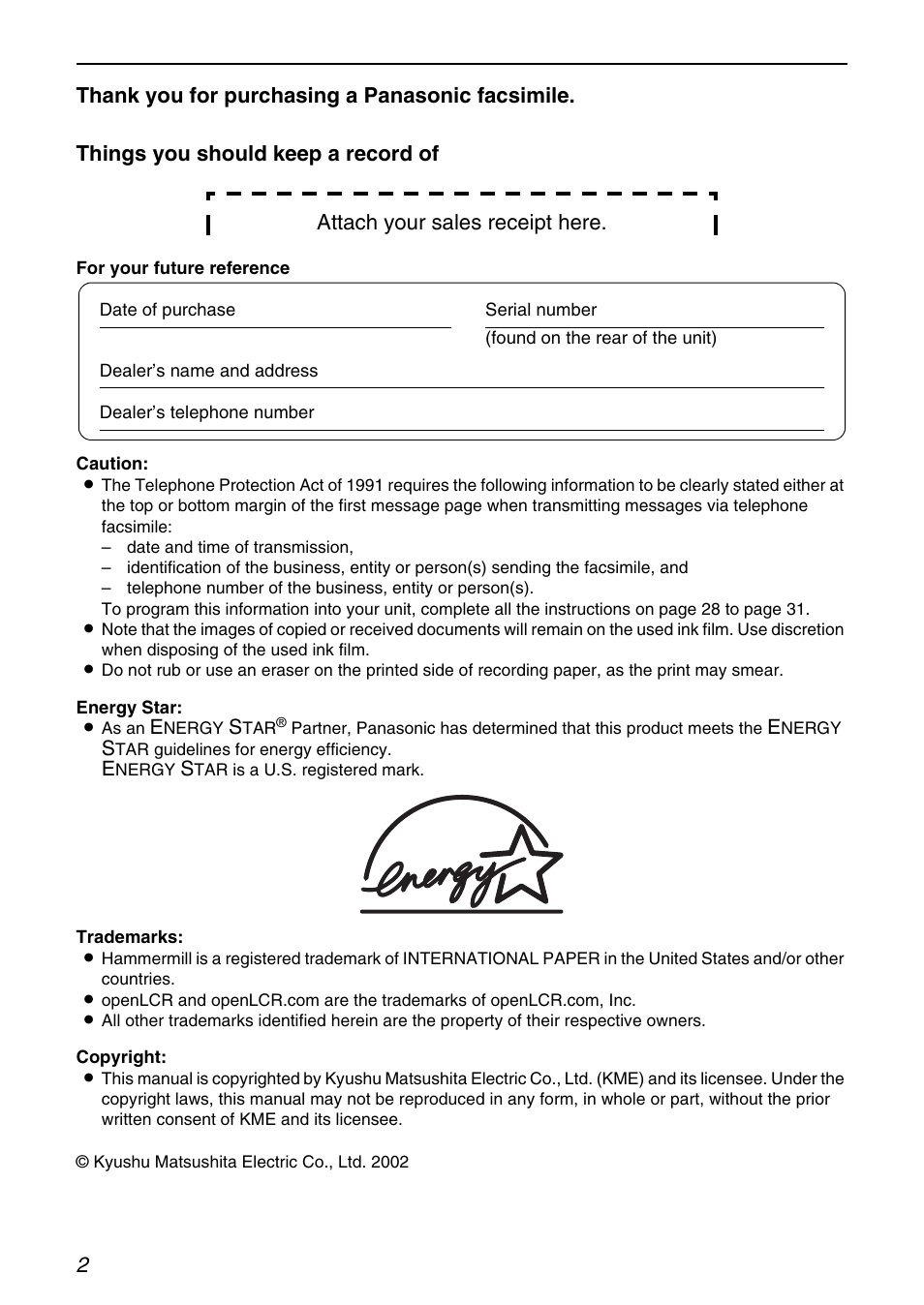 Panasonic KX-FB421 User Manual | Page 2 / 92