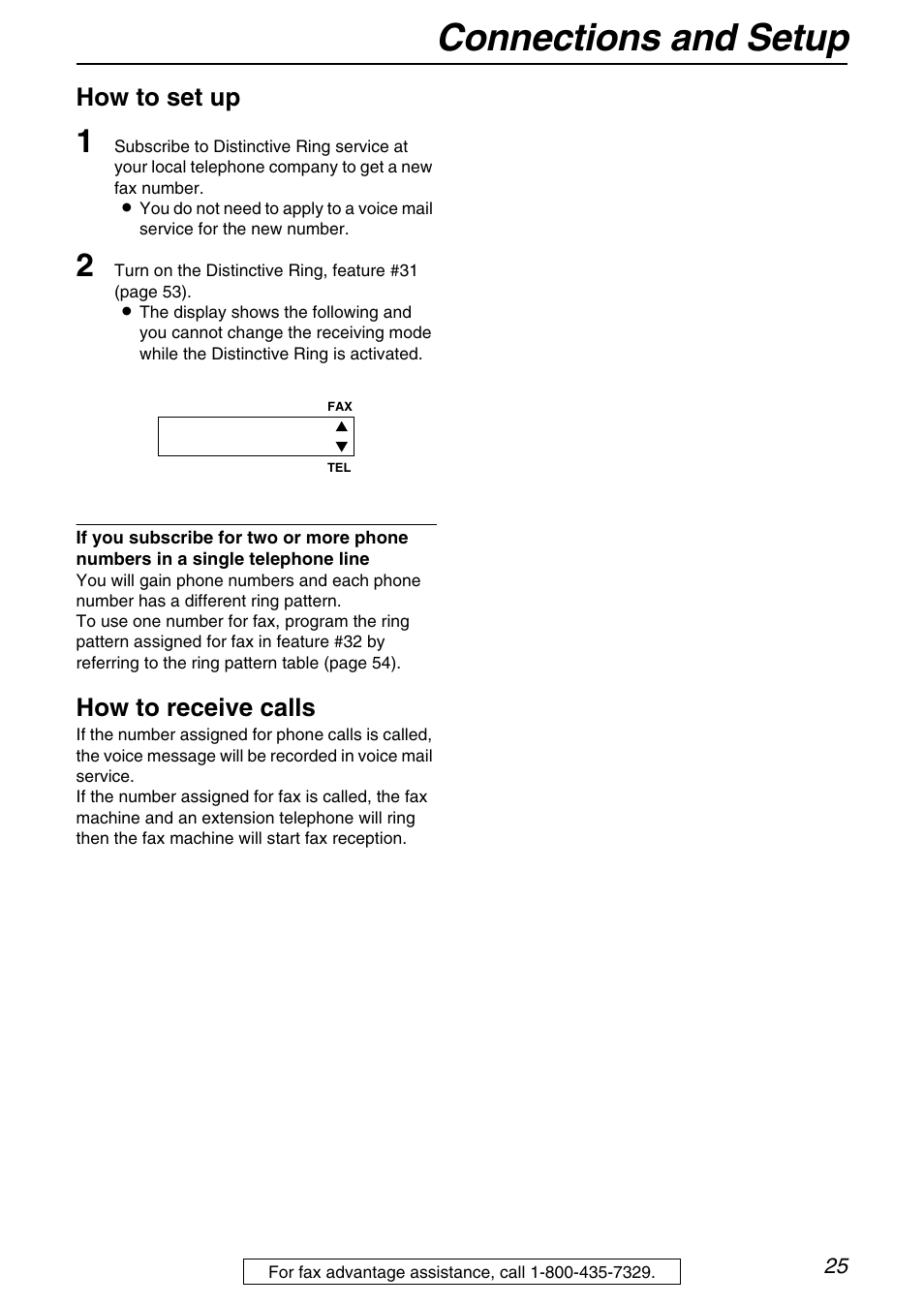 Connections and setup, How to set up, How to receive calls | Panasonic KX-FB421 User Manual | Page 25 / 92