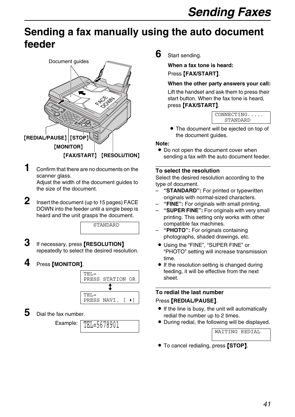 Sending faxes | Panasonic KX-FB421 User Manual | Page 41 / 92