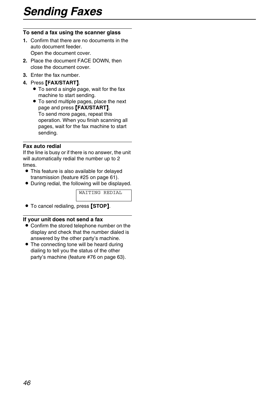 Sending faxes | Panasonic KX-FB421 User Manual | Page 46 / 92