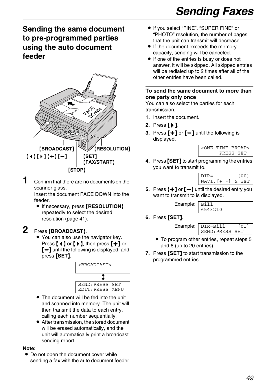 Sending faxes | Panasonic KX-FB421 User Manual | Page 49 / 92