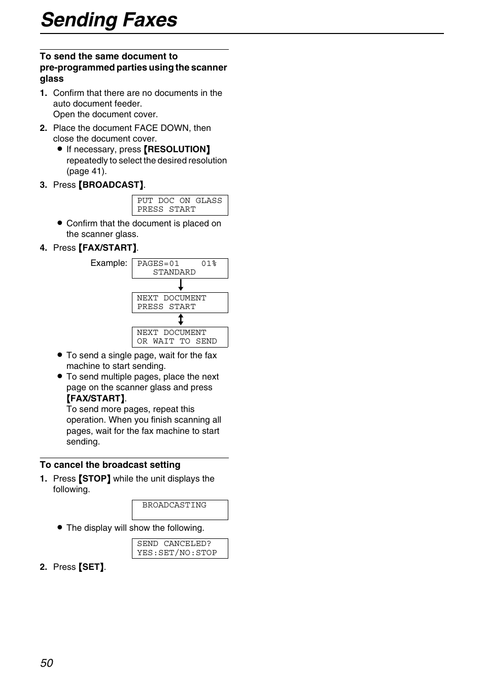 Sending faxes | Panasonic KX-FB421 User Manual | Page 50 / 92