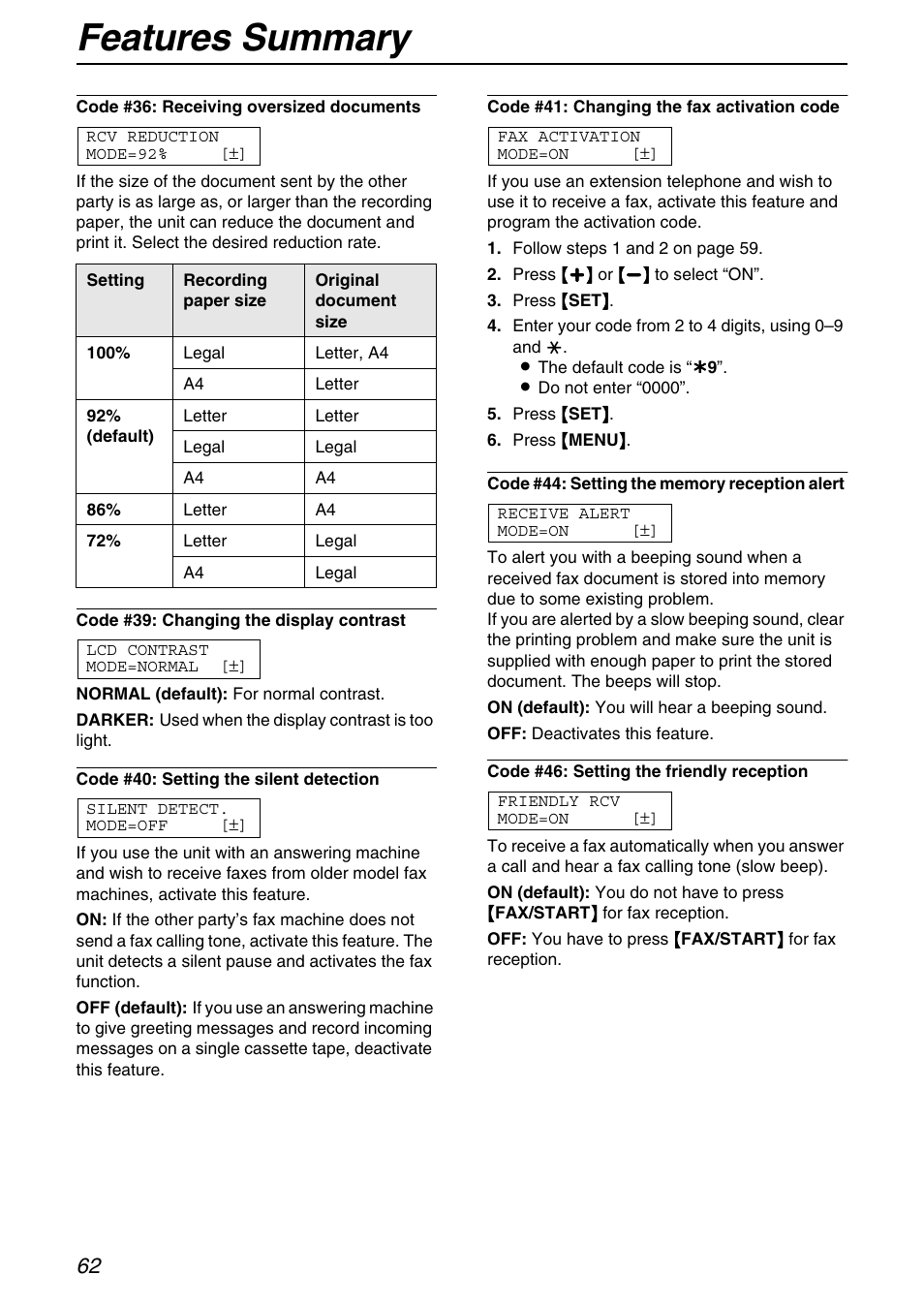 Features summary | Panasonic KX-FB421 User Manual | Page 62 / 92