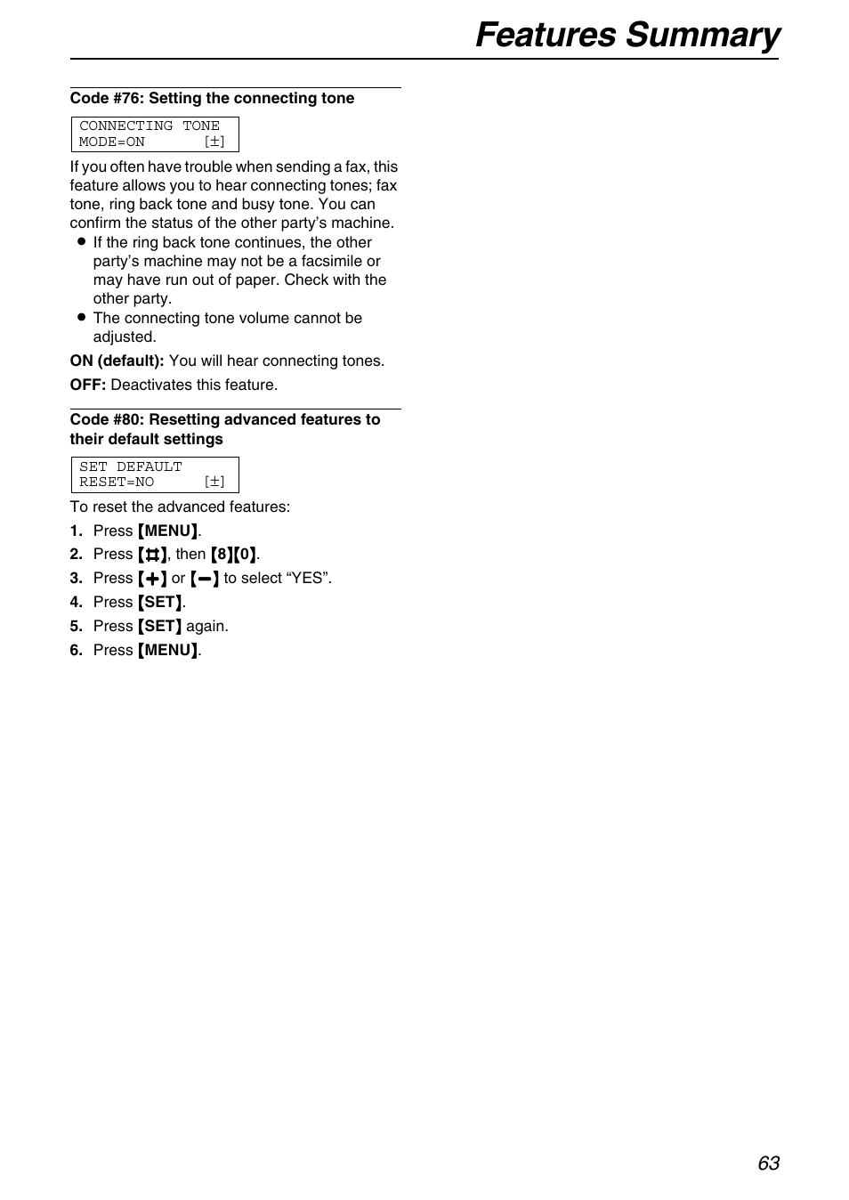 Features summary | Panasonic KX-FB421 User Manual | Page 63 / 92