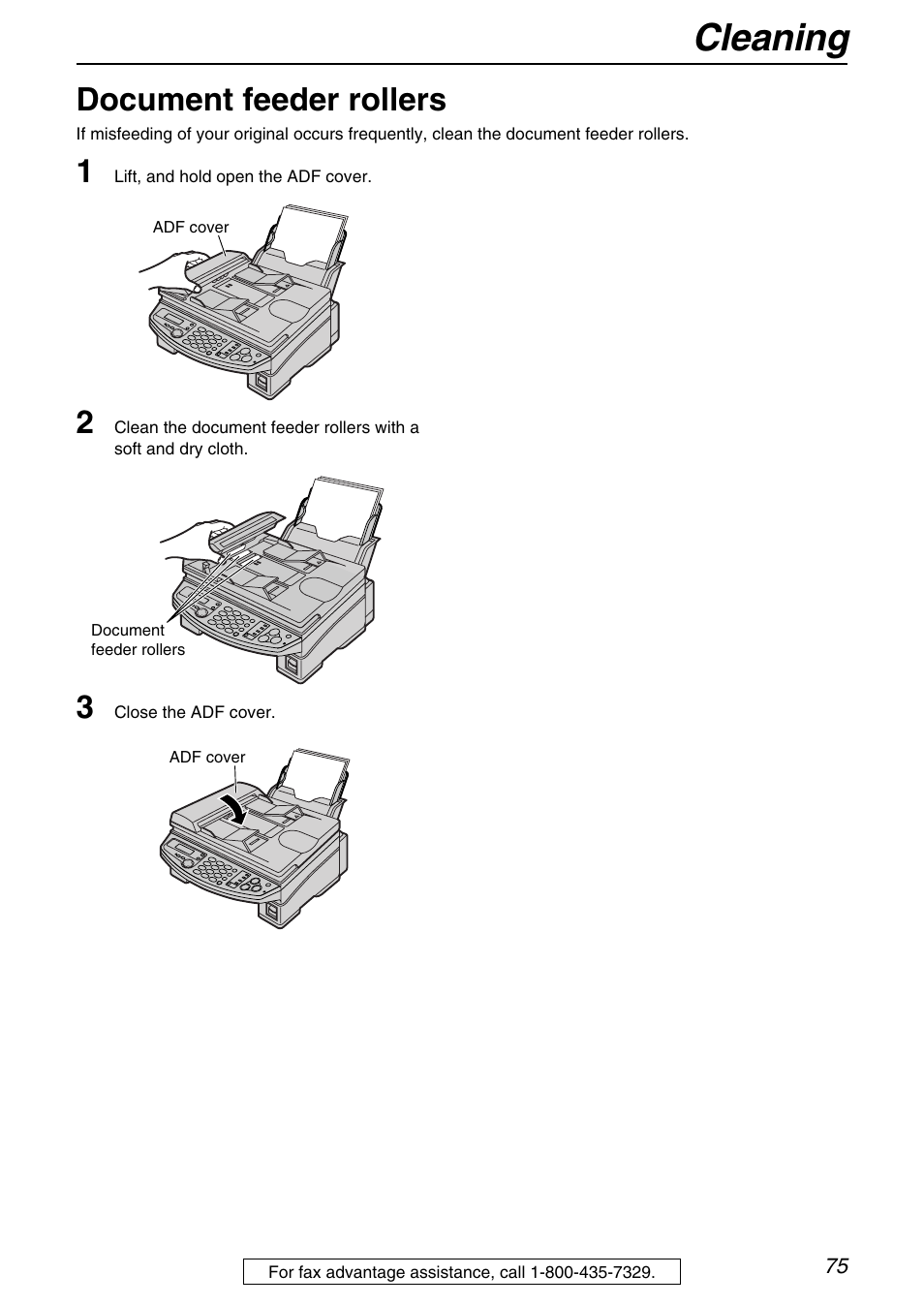 Cleaning, Document feeder rollers | Panasonic KX-FB421 User Manual | Page 75 / 92