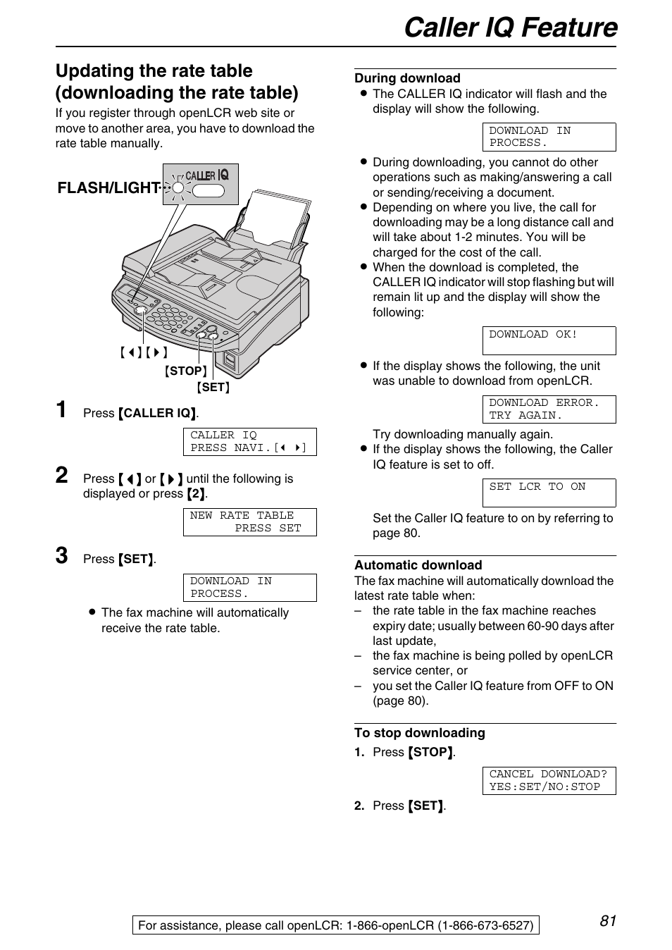 Caller iq feature, Flash/light | Panasonic KX-FB421 User Manual | Page 81 / 92