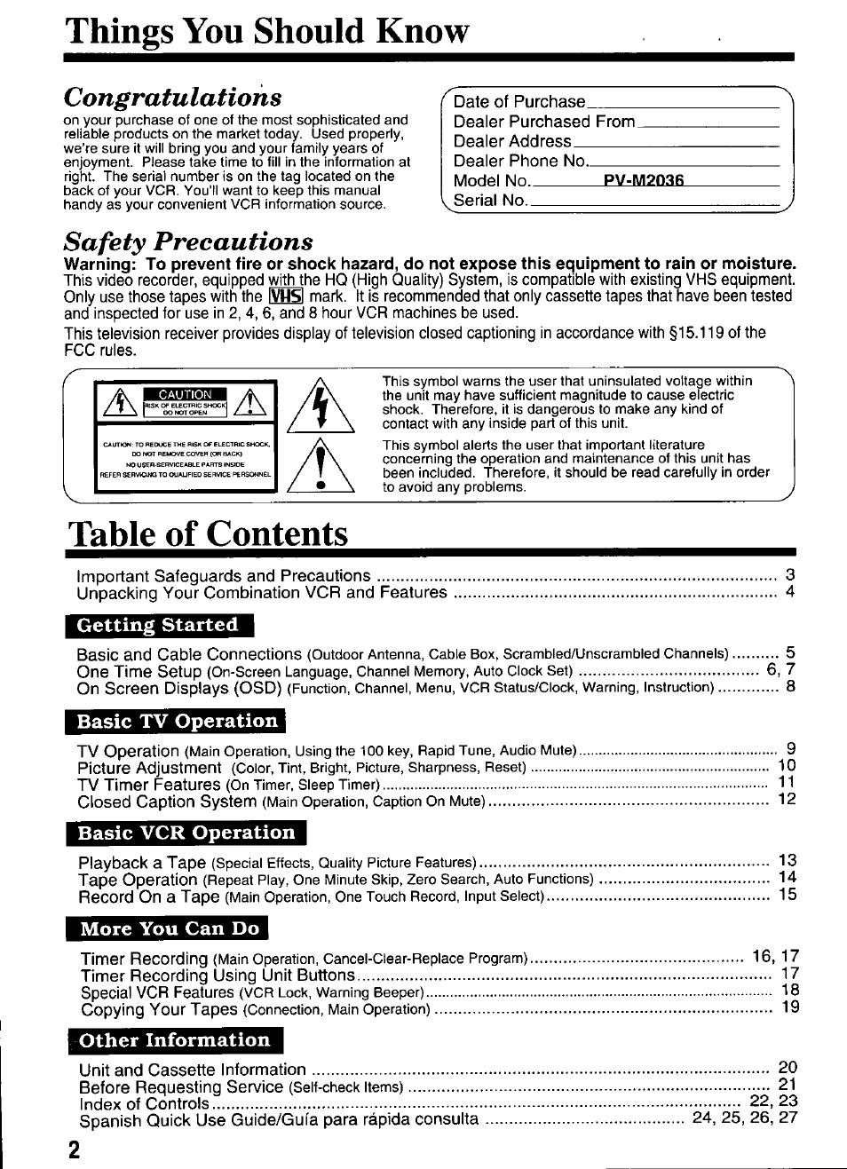 Panasonic PV-M2036 User Manual | Page 2 / 28