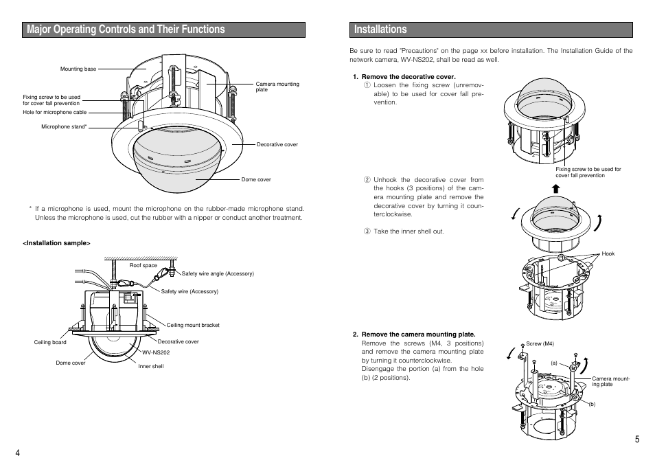 Installations, Major operating controls and their functions | Panasonic WV-Q151S User Manual | Page 3 / 7