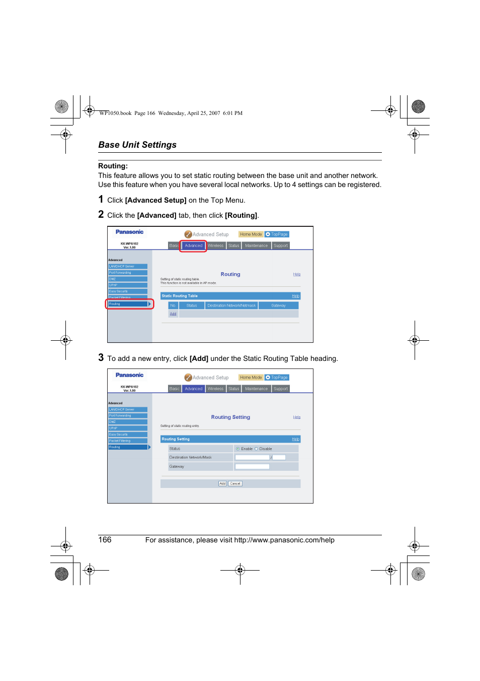 Routing | Panasonic KX WP1050 User Manual | Page 166 / 236