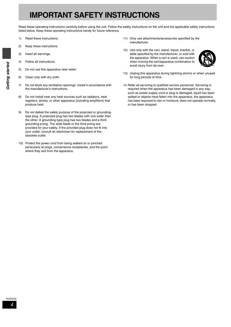 Important safety instructions | Panasonic SC-HT900 User Manual | Page 4 / 44