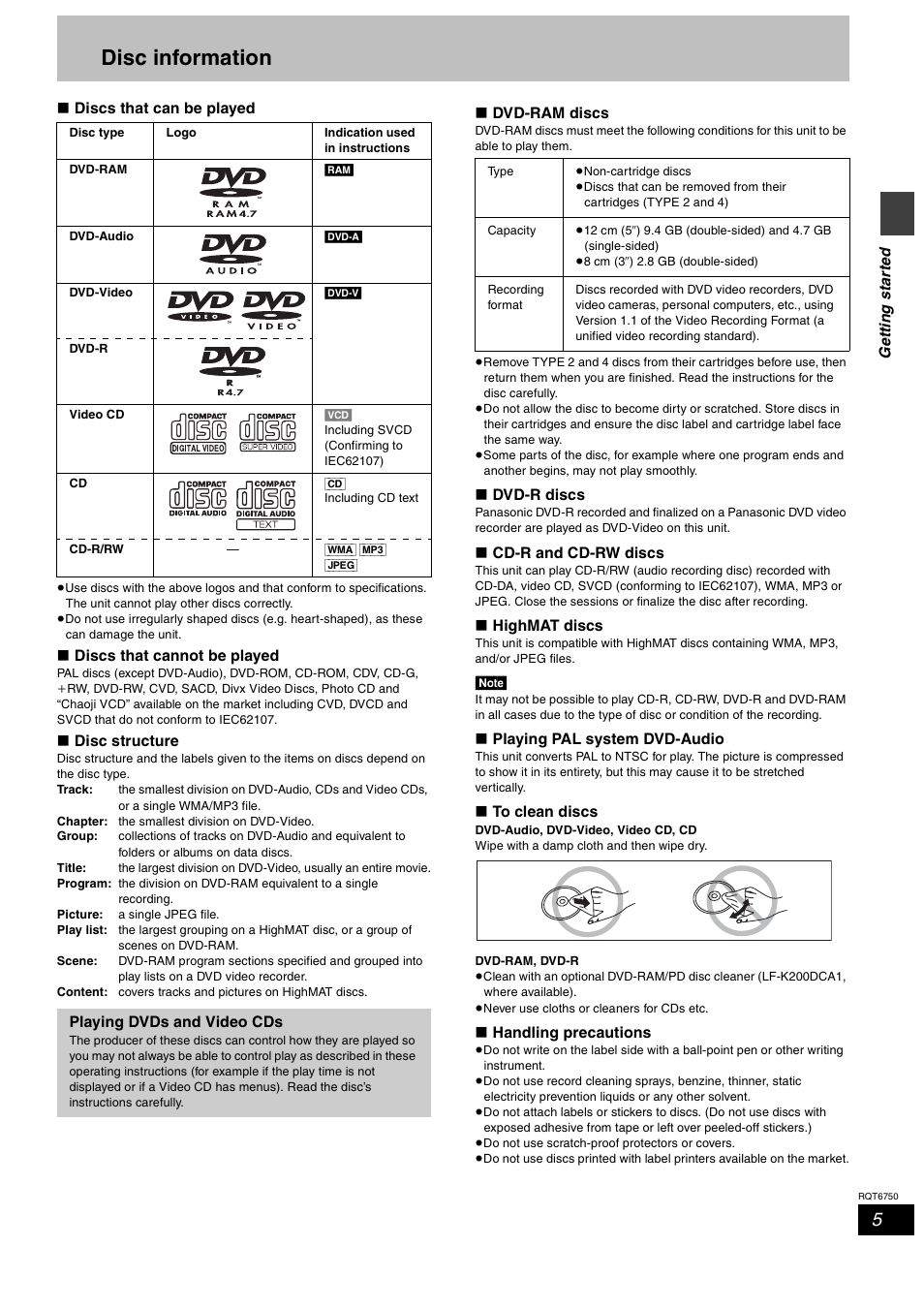 Disc information | Panasonic SC-HT900 User Manual | Page 5 / 44