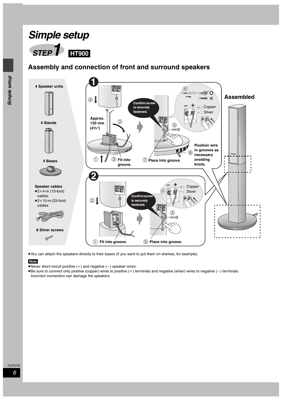 Simple setup, Step, Ht900 | Assembled | Panasonic SC-HT900 User Manual | Page 6 / 44