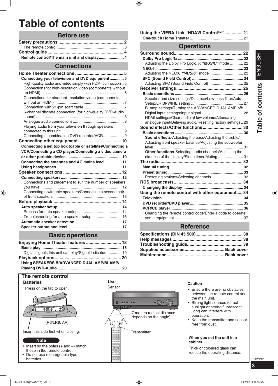 Panasonic SA-XR59 User Manual | Page 3 / 40