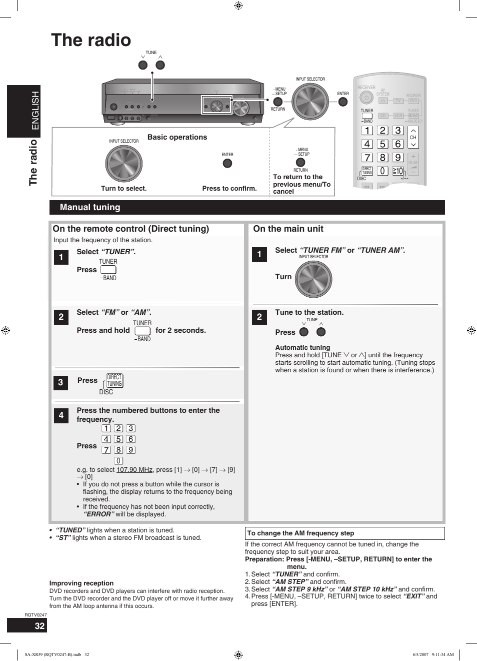 The radio, English, On the main unit | Basic operations, Disc | Panasonic SA-XR59 User Manual | Page 32 / 40