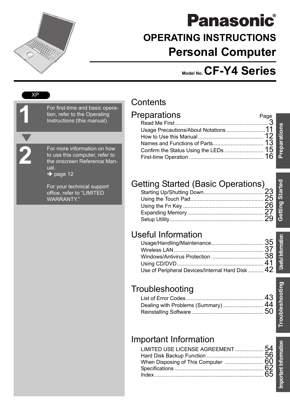 Panasonic CF-Y4 User Manual | 68 pages