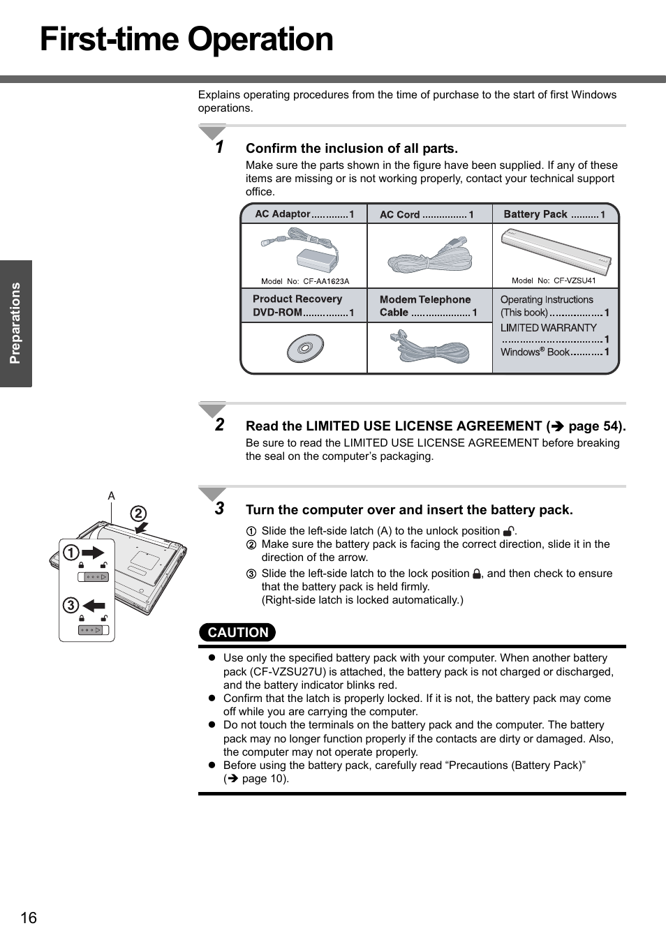 First-time operation | Panasonic CF-Y4 User Manual | Page 16 / 68