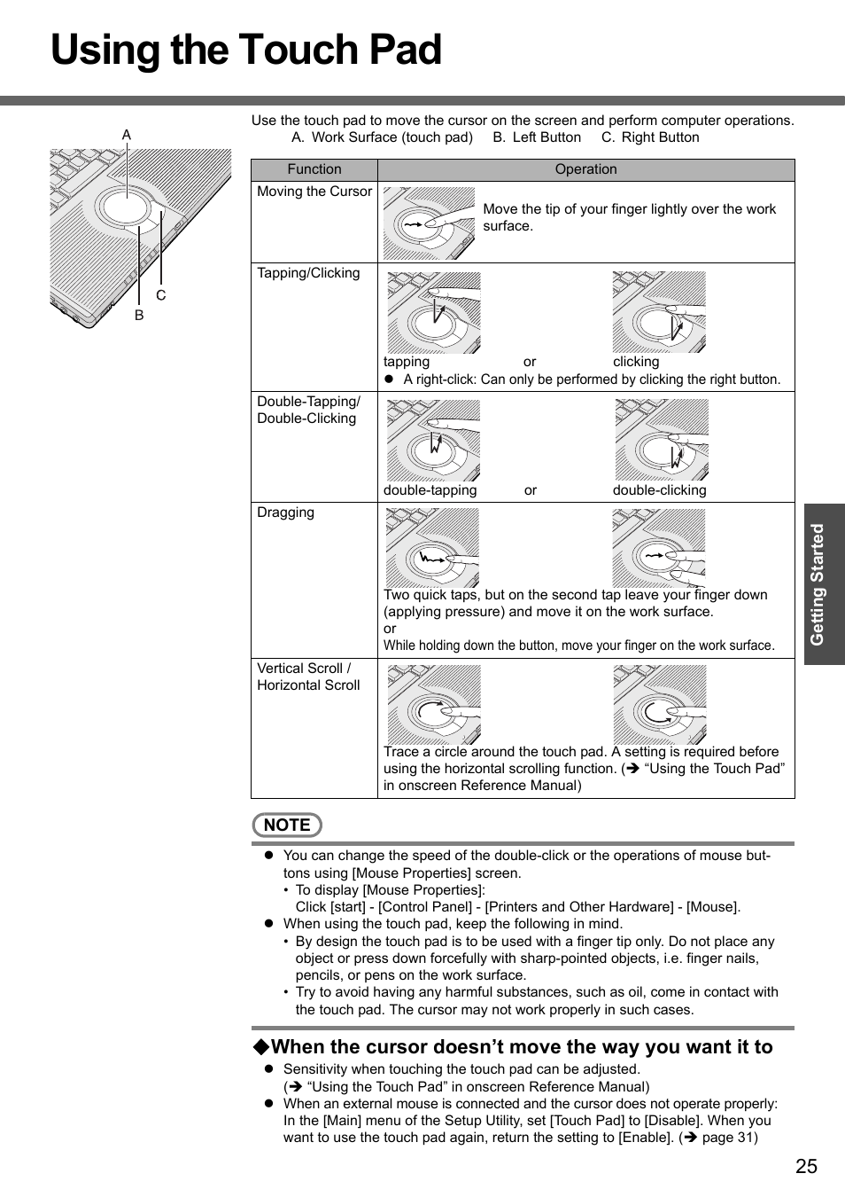 Using the touch pad | Panasonic CF-Y4 User Manual | Page 25 / 68