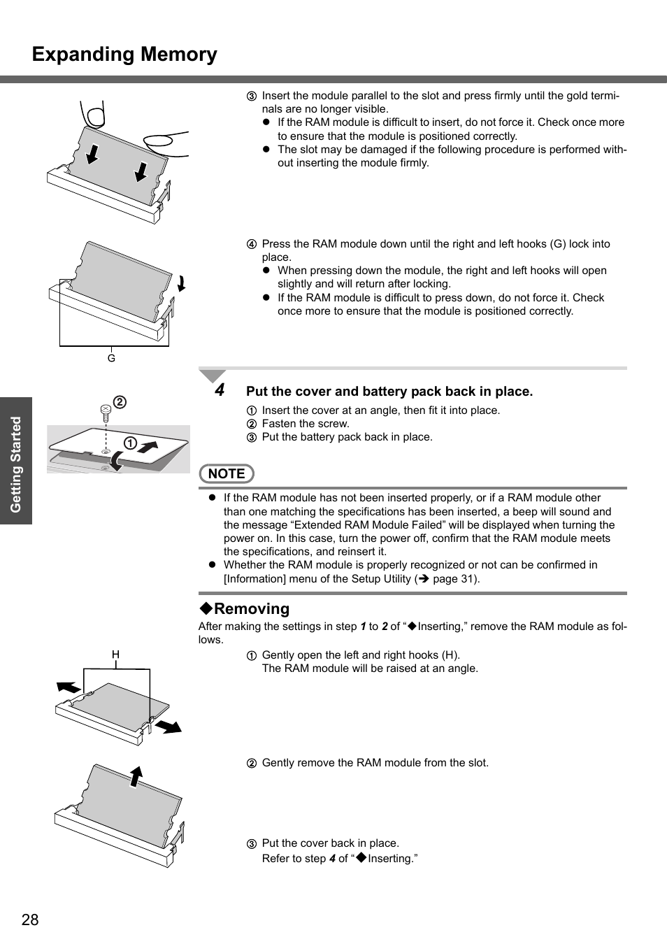 Removing | Panasonic CF-Y4 User Manual | Page 28 / 68