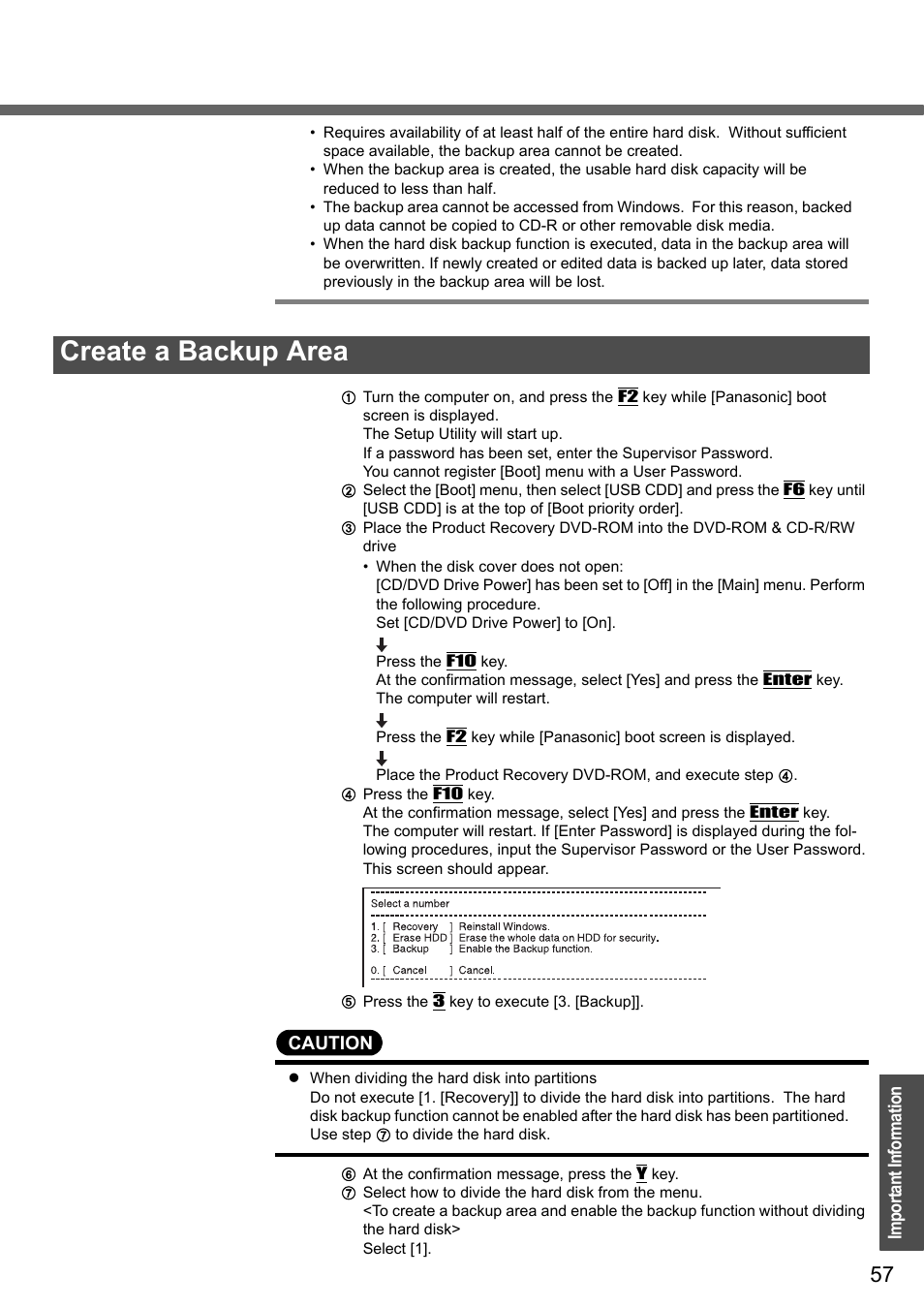 Create a backup area | Panasonic CF-Y4 User Manual | Page 57 / 68