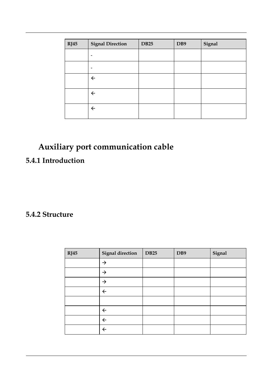 4 auxiliary port communication cable, 1 introduction, 2 structure | Table 5-2 pin assignment of aux cables | Panasonic 324566-A User Manual | Page 106 / 172