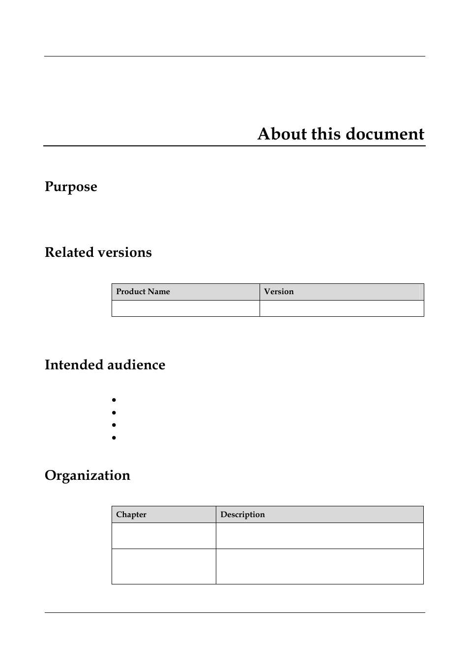 About this document, Purpose, Related versions | Intended audience, Organization | Panasonic 324566-A User Manual | Page 15 / 172