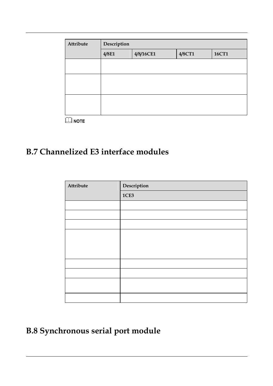 B.7 channelized e3 interface modules, B.8 synchronous serial port module | Panasonic 324566-A User Manual | Page 157 / 172