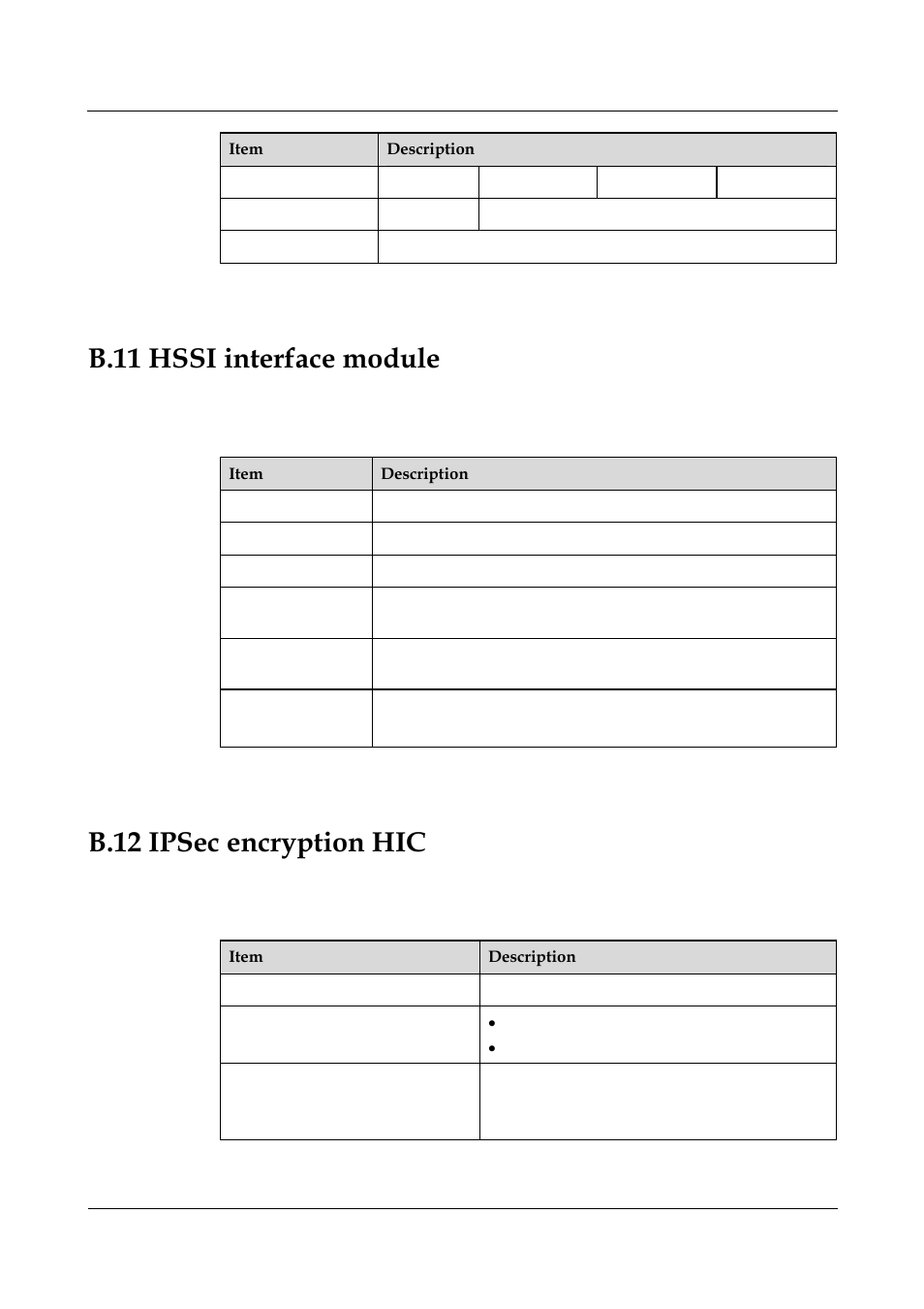 B.11 hssi interface module, B.12 ipsec encryption hic, B-12 | Panasonic 324566-A User Manual | Page 161 / 172