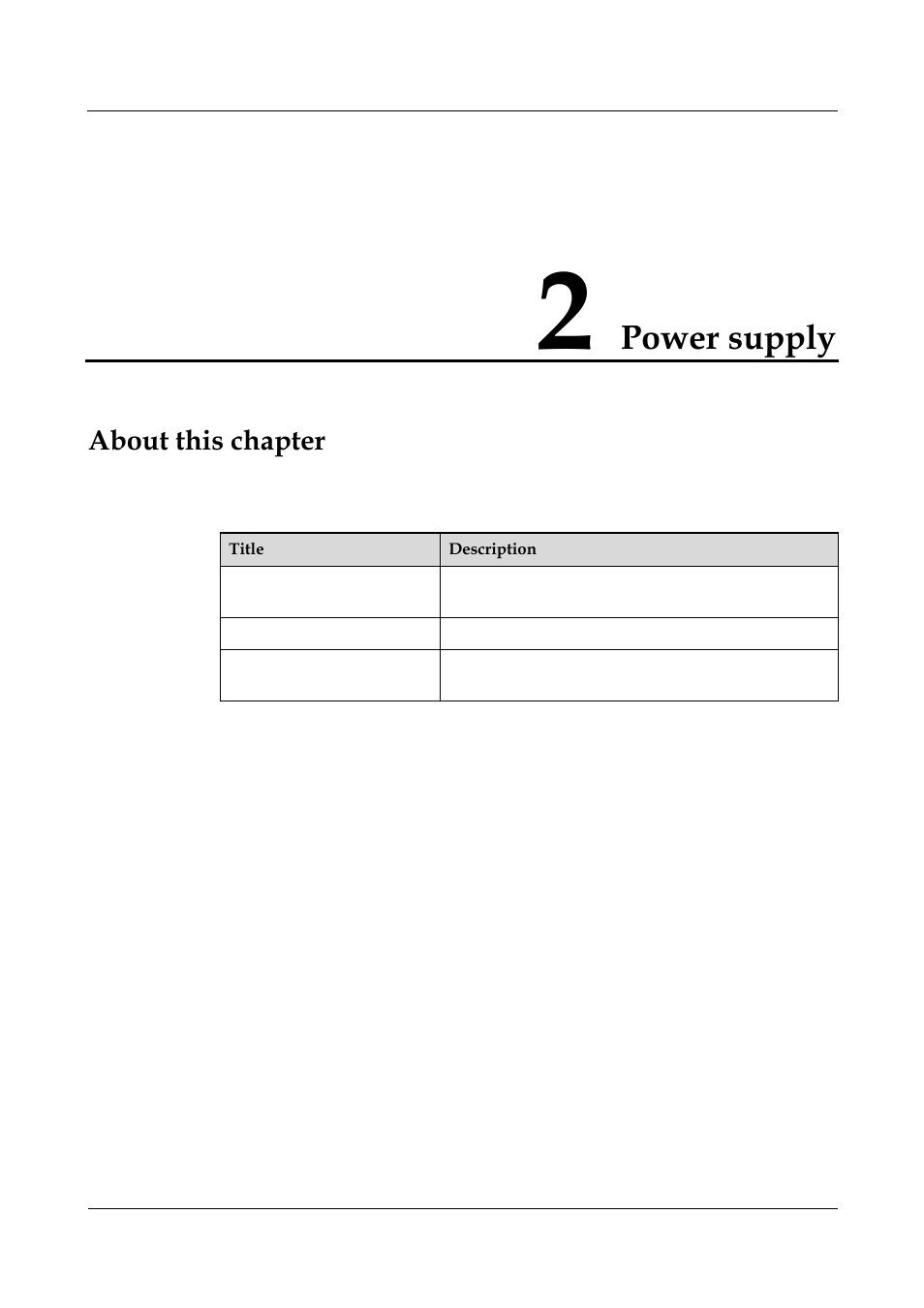 2 power supply, Power supply, About this chapter | Panasonic 324566-A User Manual | Page 38 / 172