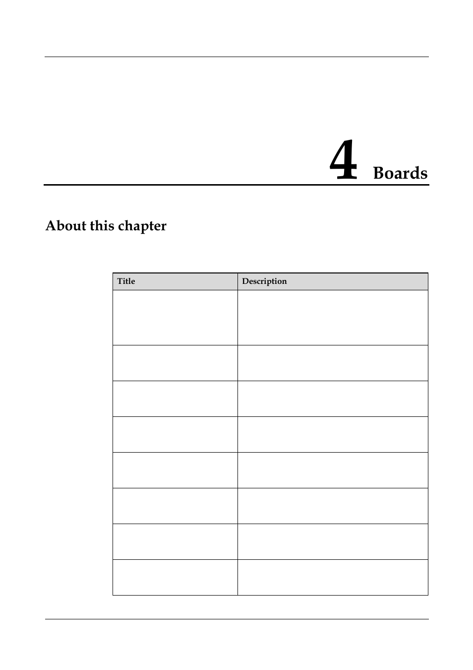 4 boards, Boards, About this chapter | Panasonic 324566-A User Manual | Page 59 / 172