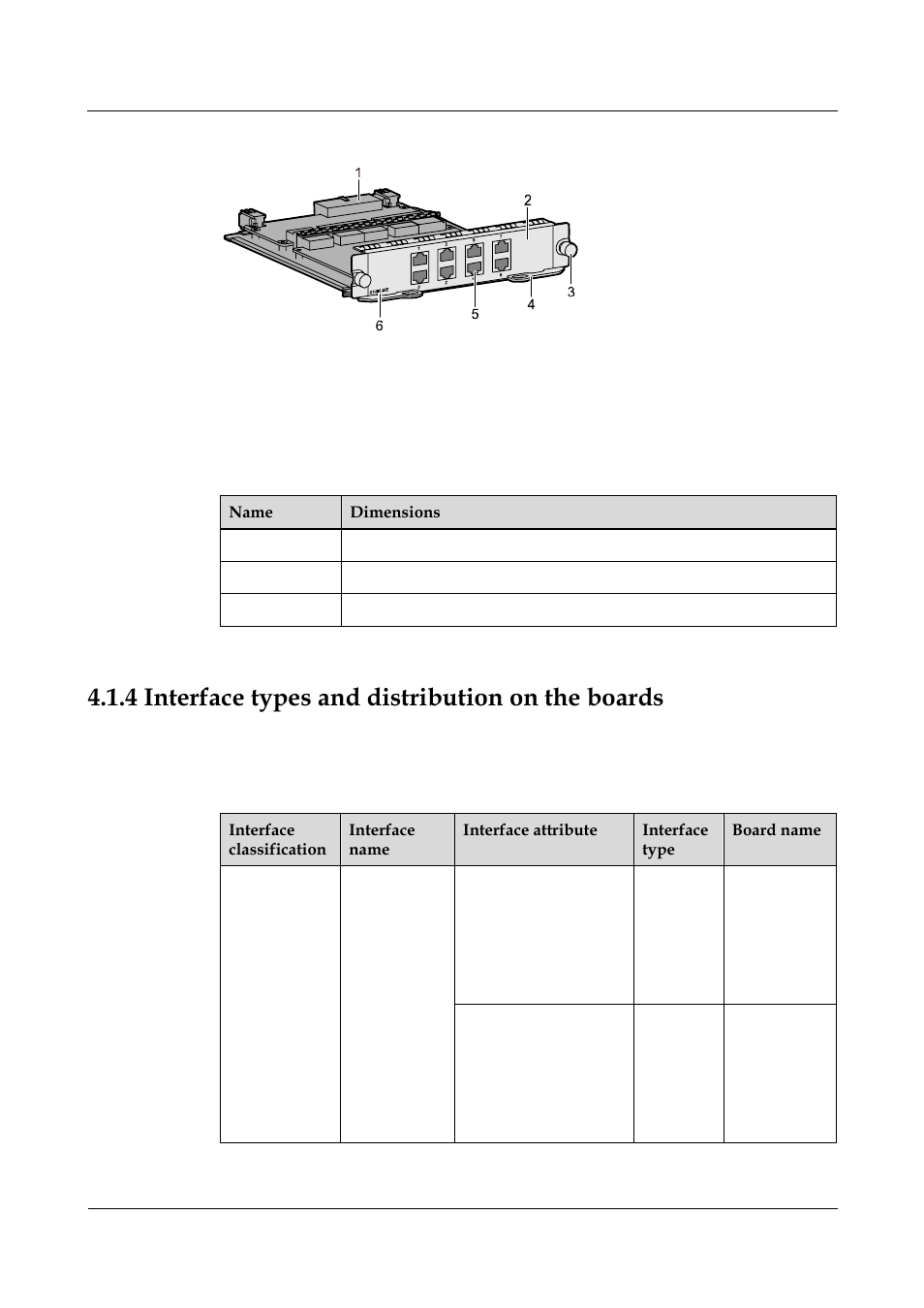 4 interface types and distribution on the boards, Figure 4-6 components on an hic/fic, Table 4-3 board dimensions | Table 4-4 interface distribution on the boards | Panasonic 324566-A User Manual | Page 68 / 172