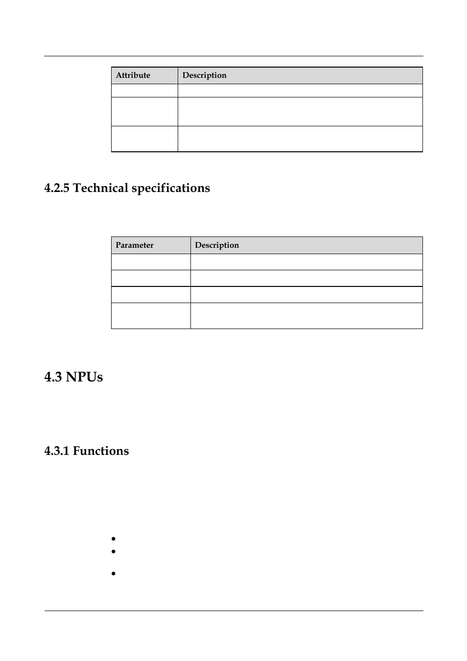 5 technical specifications, 3 npus, 1 functions | Table 4-11 technical specifications of the rpu | Panasonic 324566-A User Manual | Page 75 / 172