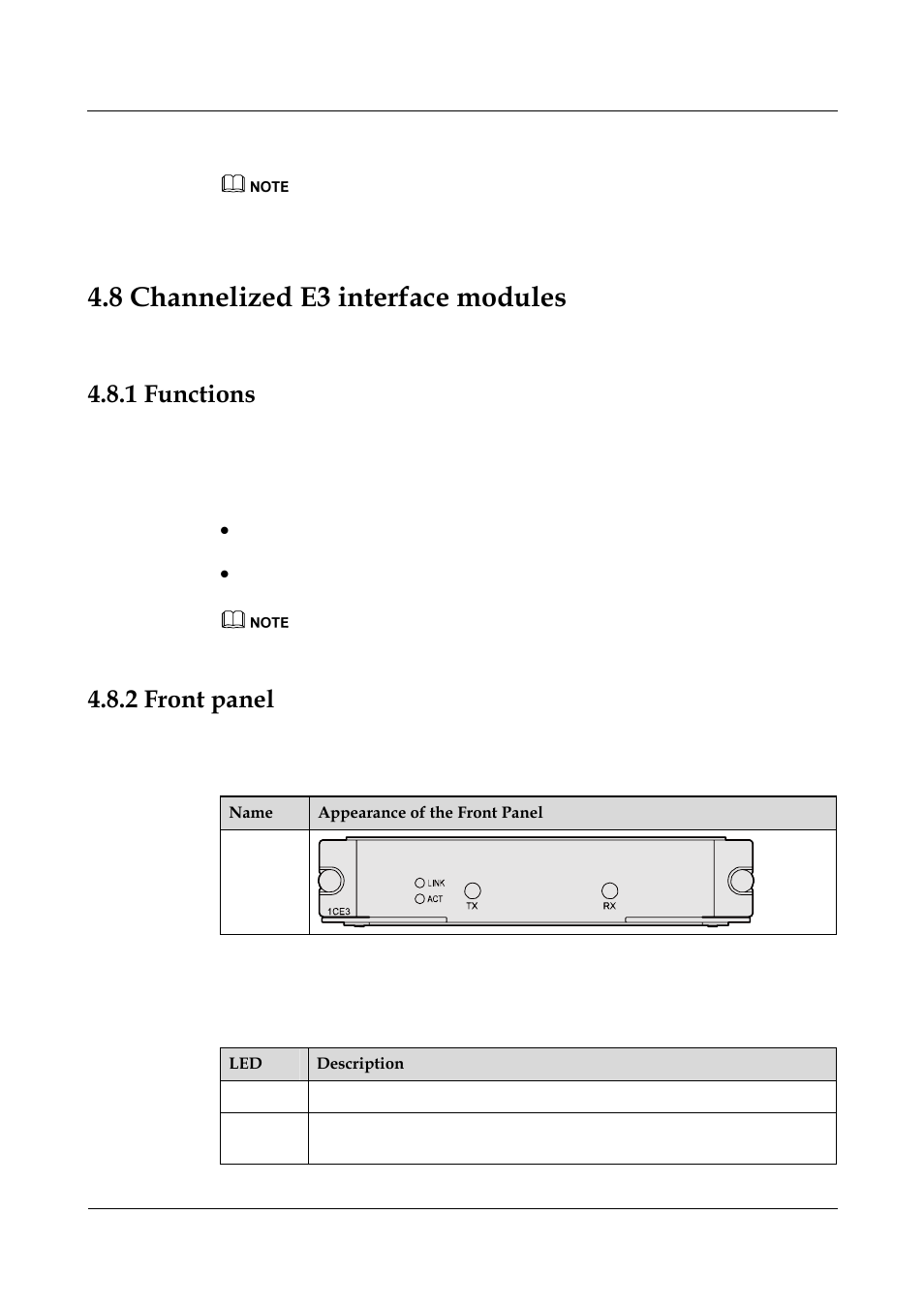 8 channelized e3 interface modules, 1 functions, 2 front panel | Panasonic 324566-A User Manual | Page 87 / 172