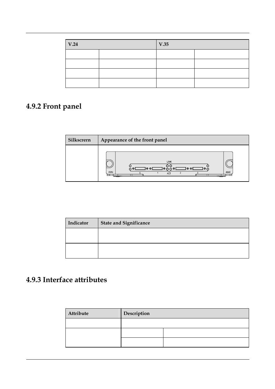 2 front panel, 3 interface attributes, Table 4-37 attributes of the 4sae interface module | Panasonic 324566-A User Manual | Page 90 / 172