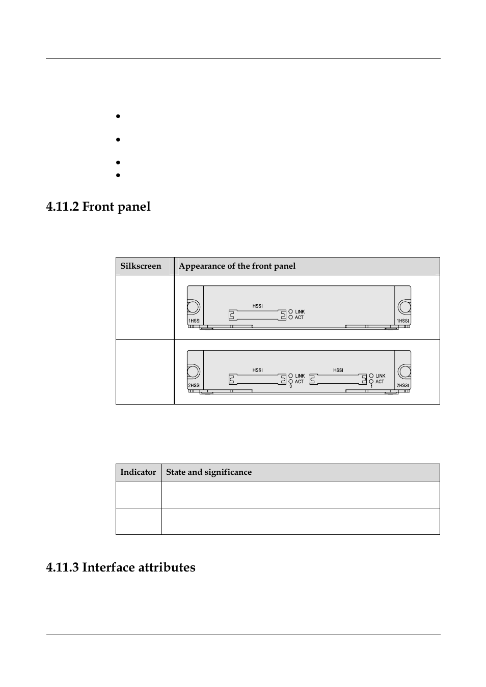 2 front panel, 3 interface attributes, Table 4-41 description of the hssi front panel | Panasonic 324566-A User Manual | Page 94 / 172